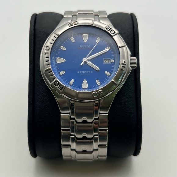 Guess Unisex Waterpro Indiglo Silver and Blue Watch Working - Picture 3 of 9